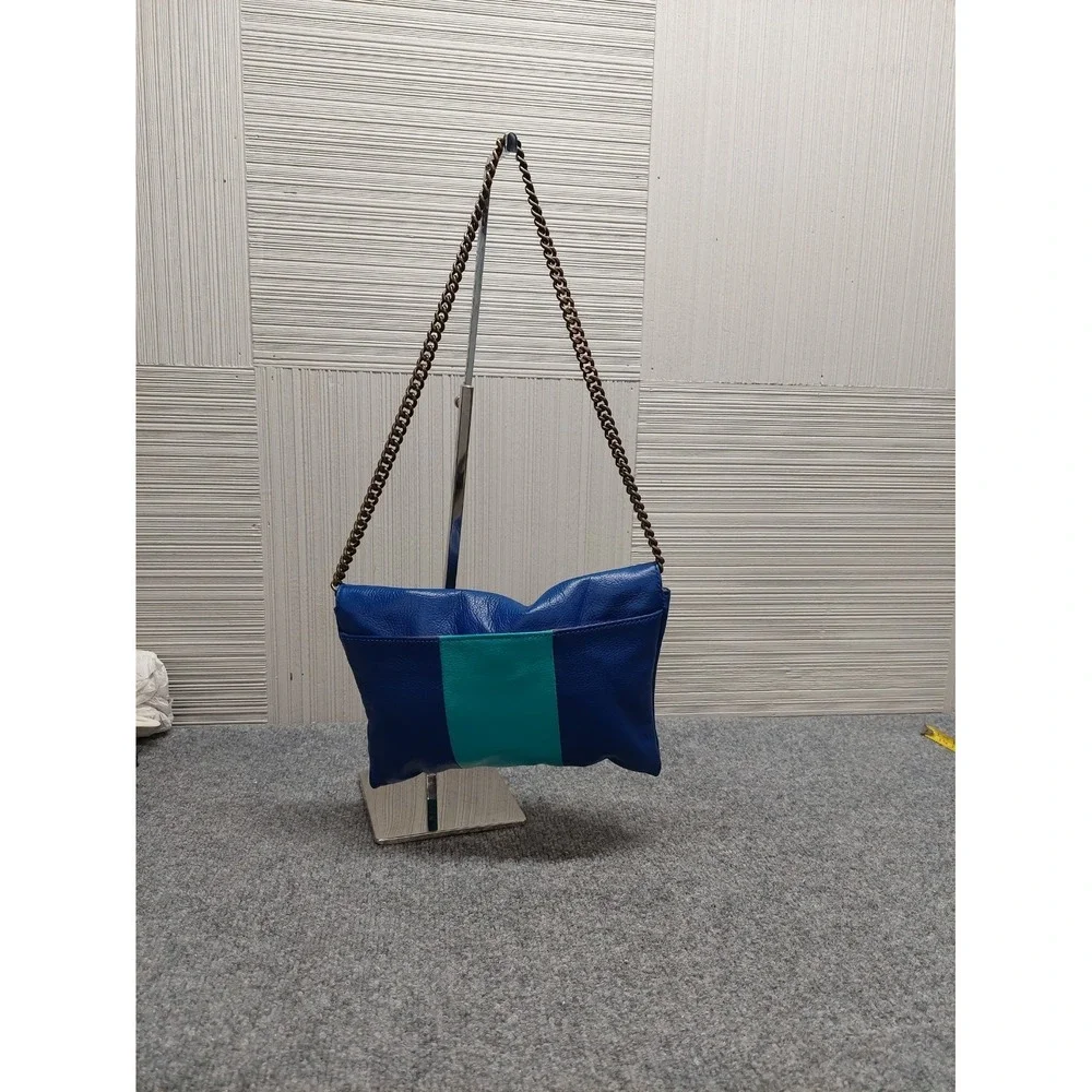 J Crew Women Crossbody Bag Small Blue Green Leather Chain Strap Envelope Flap